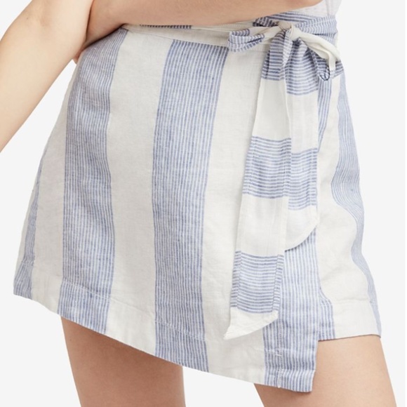 Free People Linen Wrap Skirt Blue and White Size 4 - Picture 4 of 10